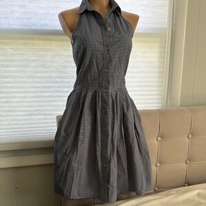 Striped Button-Front Sleeveless Dress in Gray